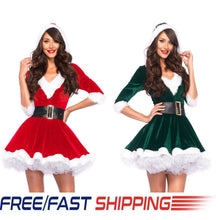 Load image into Gallery viewer, Christmas Miss Santa Claus Dresses Cosplay Costumes Women Hooded Mini Dress Ladies Xmas Theme Party Club Cosplay Fancy Costume